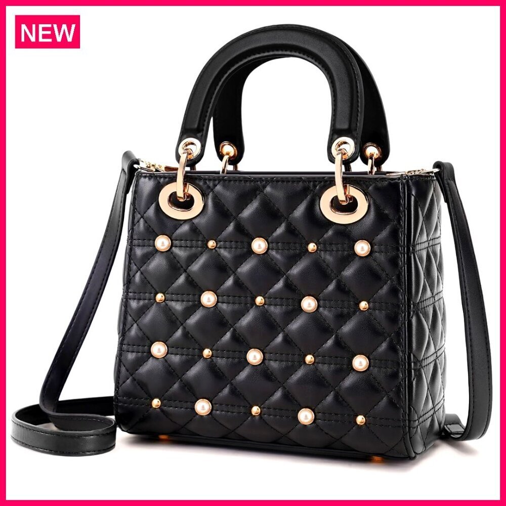 Leather Crossbody Bag with Adjustable Strap, Diamond Quilted Pattern,